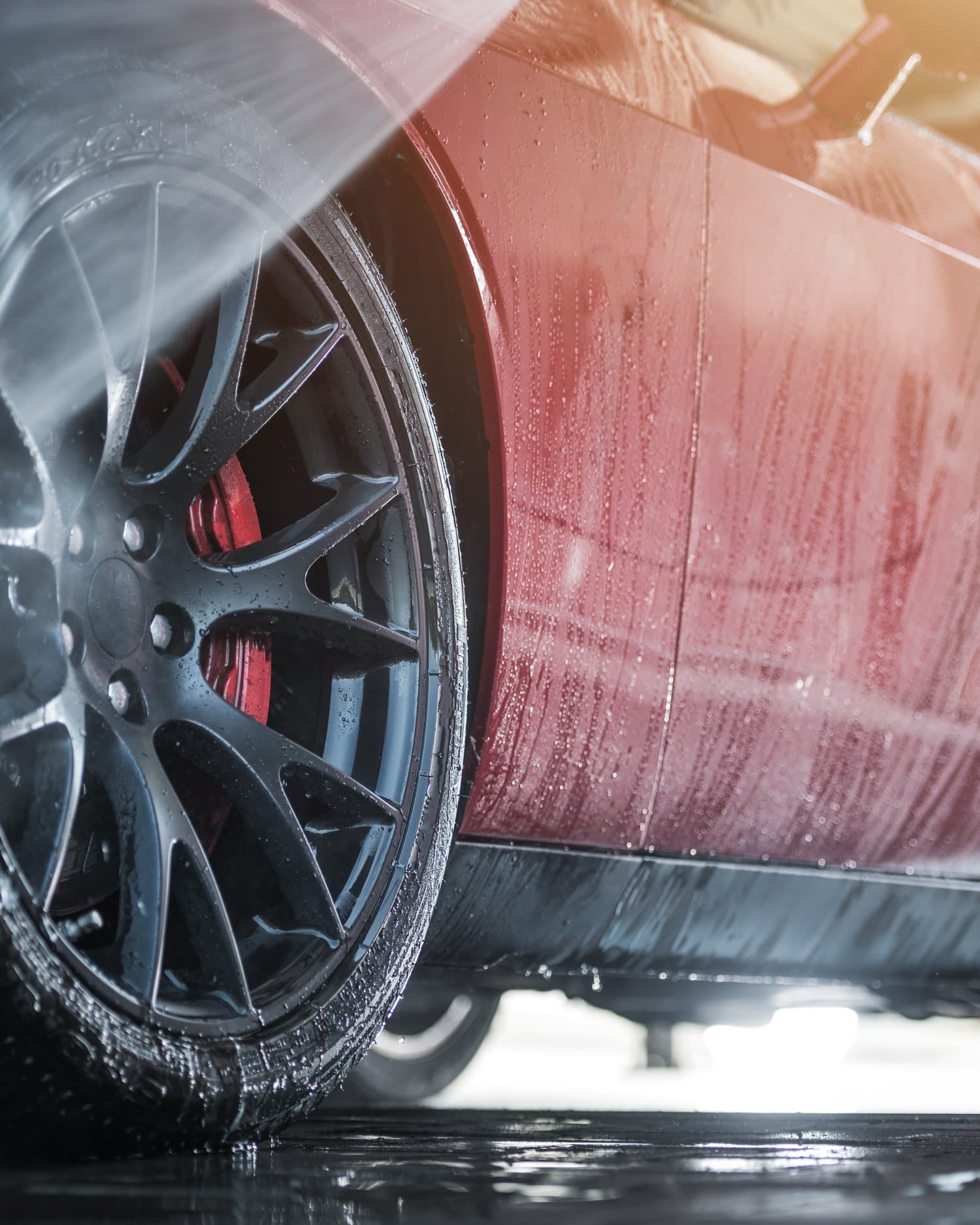 A glossy, freshly cleaned wheel